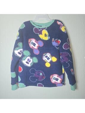 Disney Parks Mickey Mouse Sherpa Fleece Blue Pullover Sweater Womens sz XS